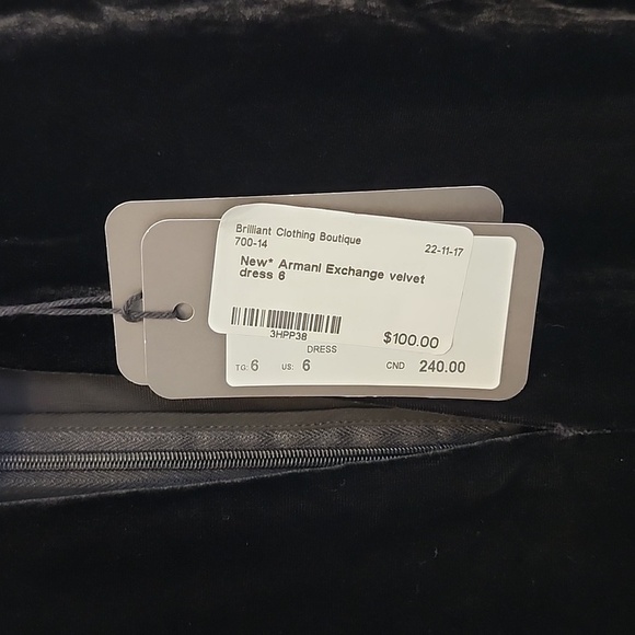 NWT Armani Exchange A|X black Velvet shoulderless evening dress size 6 - Picture 3 of 7